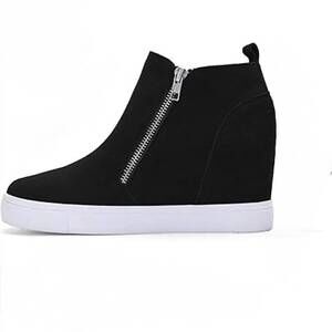 NEW ATHLEFIT women's hidden heel platform wedge sneakers in black